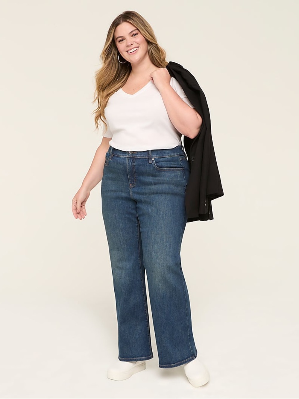 Lane Bryant Dark Wash Denim Curvy Fit High Rise Bootcut Plus Size 22 Flare